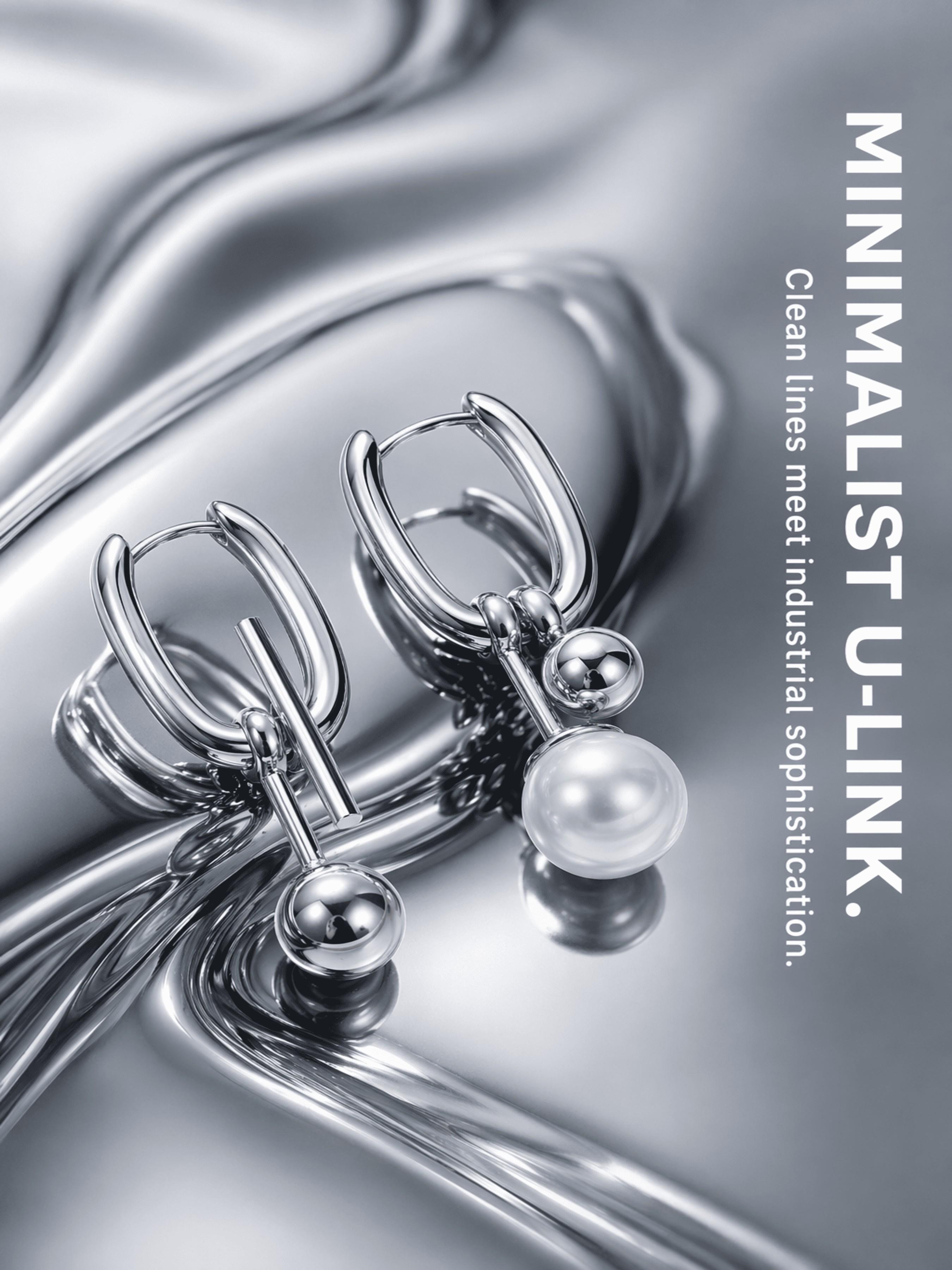 Asymmetrical Pearl Drop Earrings, Minimalist U-Shaped Metal Design, Enhances Facial Shape, Elevates Daily Details