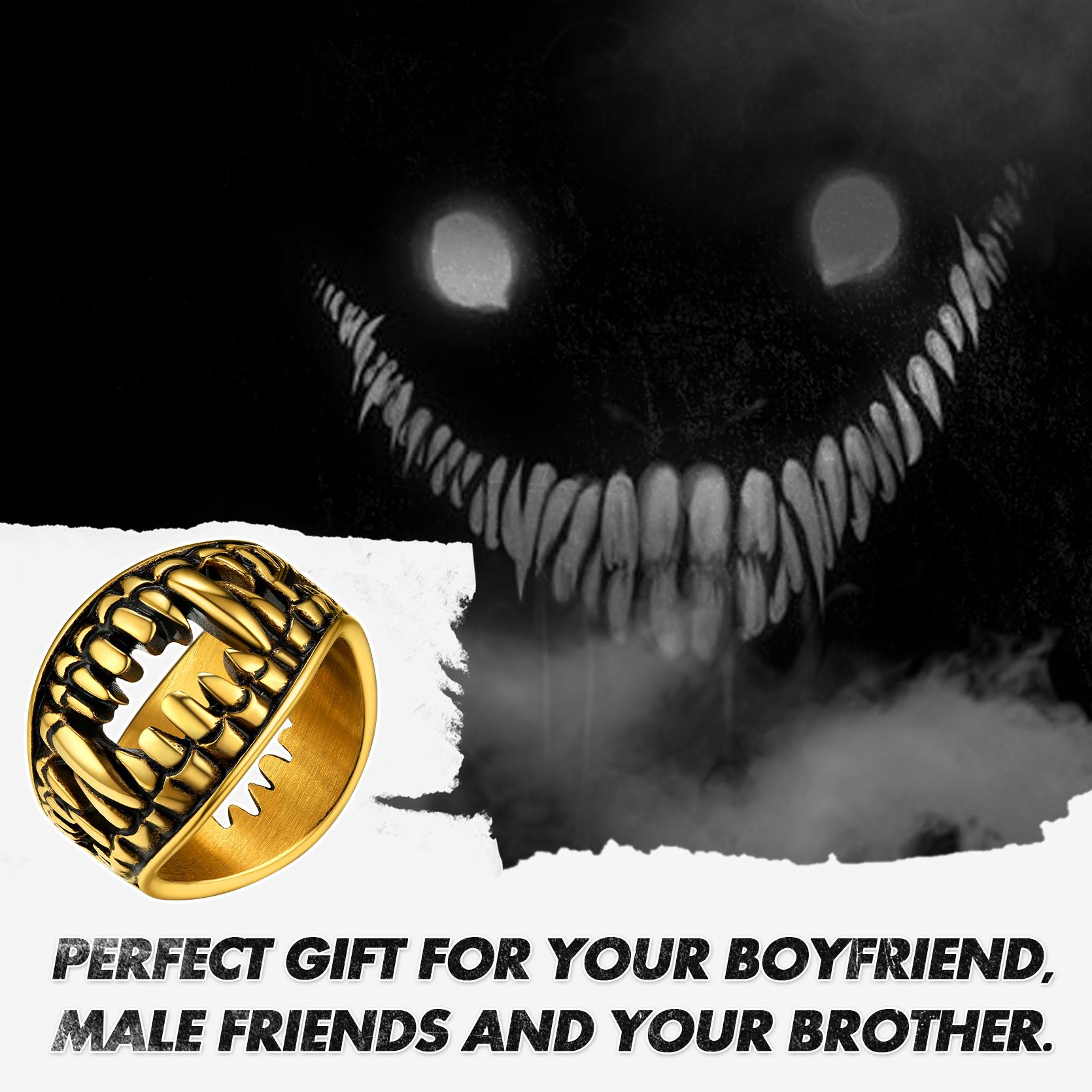 FindChic Sugar Skull Rings Stainless Steel Two Tone Biker Ring Jewelry Day of the Dead Memory Jewelry For Death For Women Men Girlfriend Boyfriend