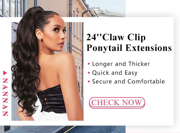 NAYASA Ponytail Extension 24" Long Curly Wavy Claw Clip in Ponytail Hair Extensions, Jaw Clip on Pony Tails Fluffy Hairpiece for Women Daily Party Use