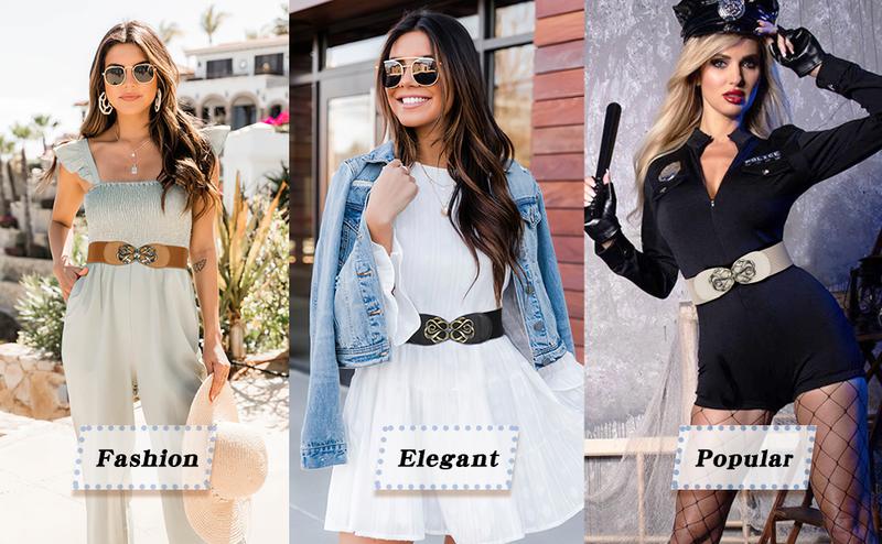 JASGOOD Women Stretchy Belts for Dresses Vintage Elastic Wide Waist Belts