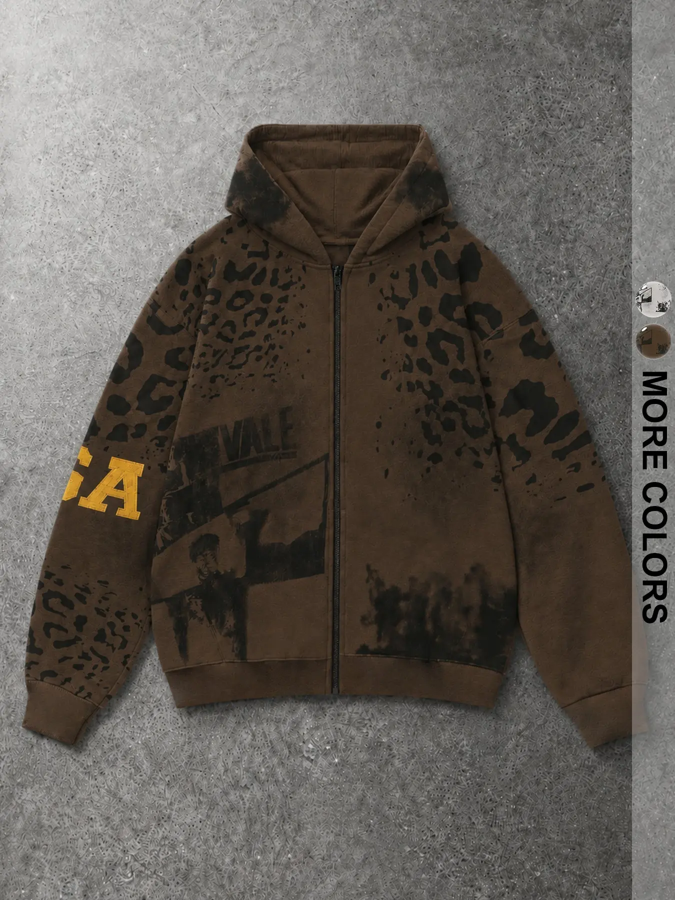 Men's Y2K Leopard Print Hooded Sweatshirt, Full Zip Graphic Pullover, Vintage Streetwear Jacket, Unisex Long Sleeve Casual Outerwear, Casual Streetwear Hoodie