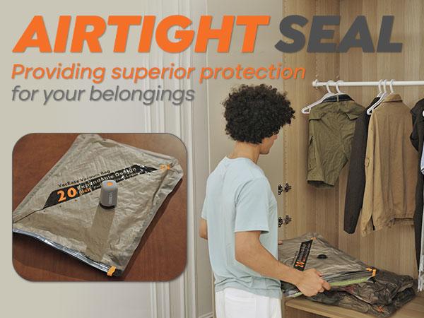 VACBIRD Vacuum Packing Pump Storage Bags 5Kpa Compression Hands-Free Cordless Rechargeable Lightweight Portable Transparent Travel Large Sealer Bags with Rounded Design Set 28/24/20 Inch 10/15/20 pcs Zipper Pouch Universal