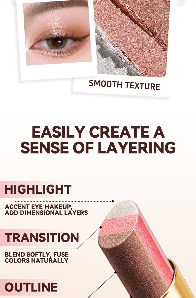 3-Color Shimmer Eyeshadow Stick - Easy Apply, Long Lasting for Natural Eye Looks