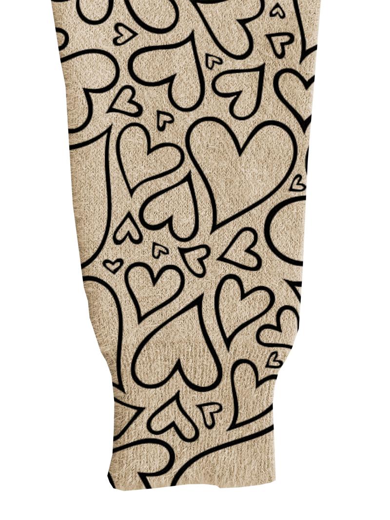 Women's Heart Print Stand Collar Sweater, Fall Winter Casual Long Sleeve Knitwear, Comfortable Warm Fitted Top for Daily Wear