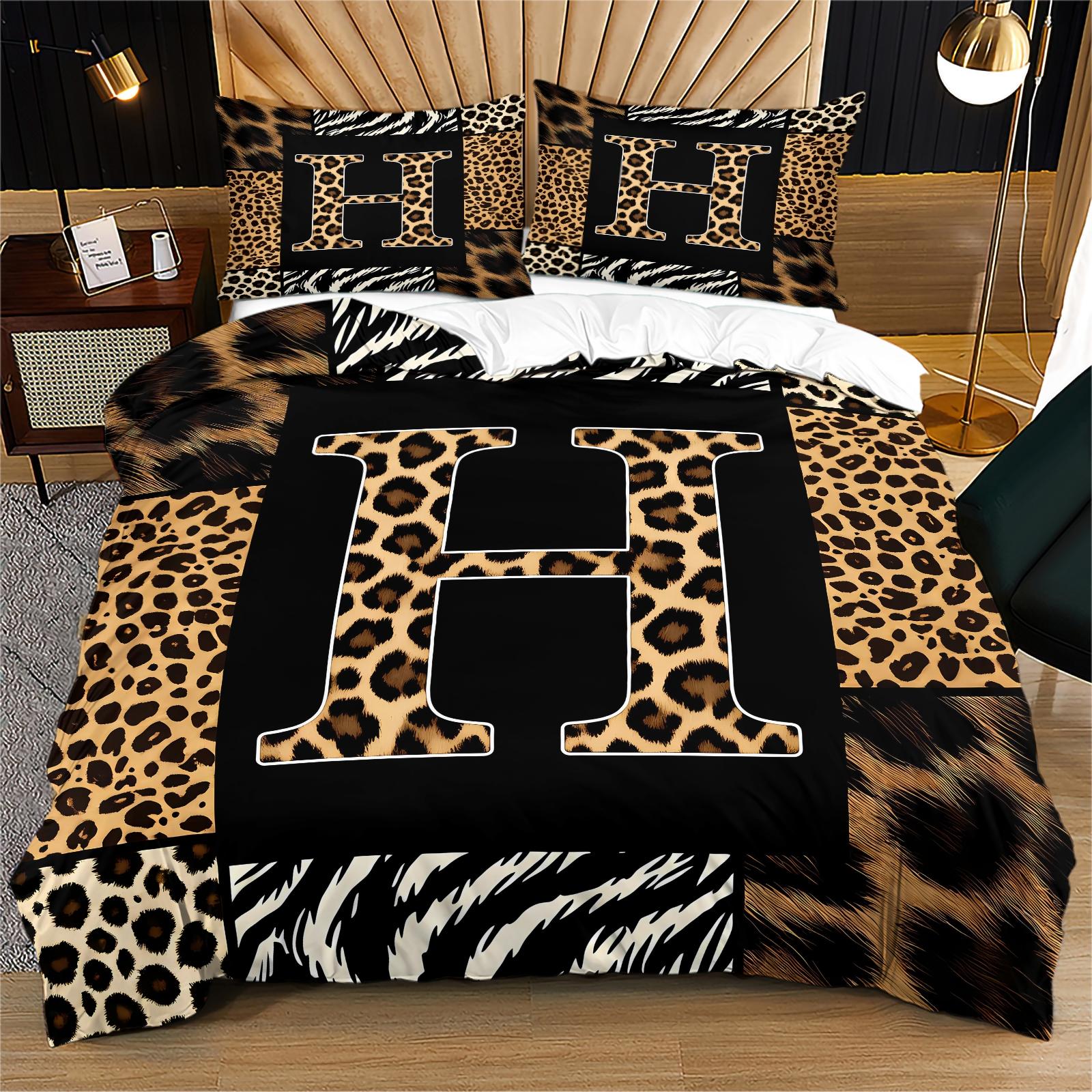 2/3 Pcs Boho Animal Print Letter Duvet Cover Set, Personalized Home Decor for Bedroom, Hotel & Dorm, Zipper Closure & Easy to Remove, Ideal for Housewarming, Christmas & Birthday Gifts, No Filling Included