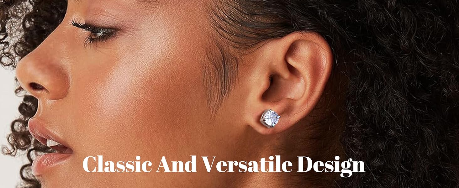 Cassieca 2 Pairs Stainless Steel Magnetic Stud Earrings for Men Women Non-piercing CZ 5-9MM CZ Hypoallergenic earrings  lovers