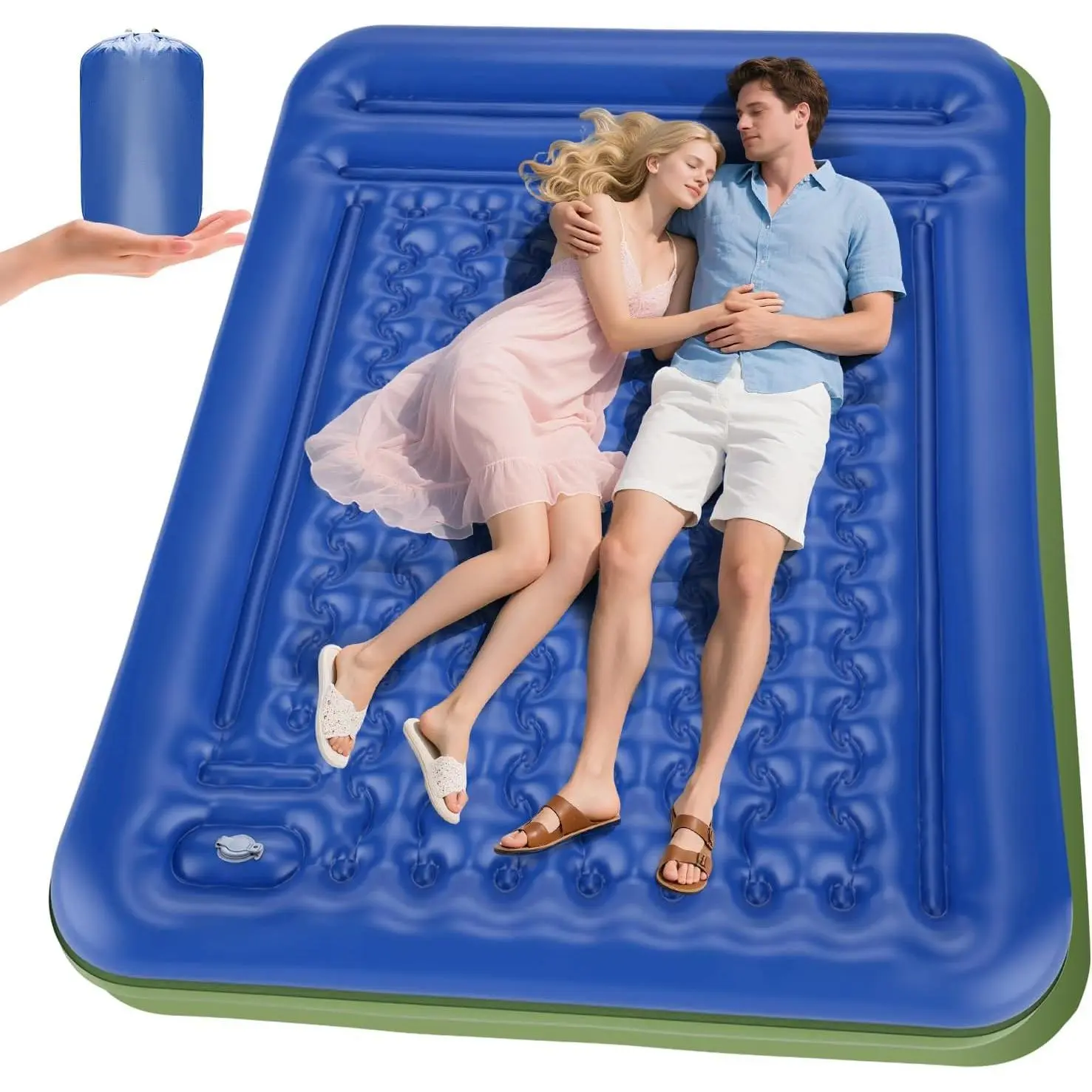 Extra Thick 5 Inch Self-Inflating 2 Person Double Sleeping Pad Camping Mattress with Built-In Foot Pump Insulated Inflatable Mat for Backpacking Hiking Tents & Winter