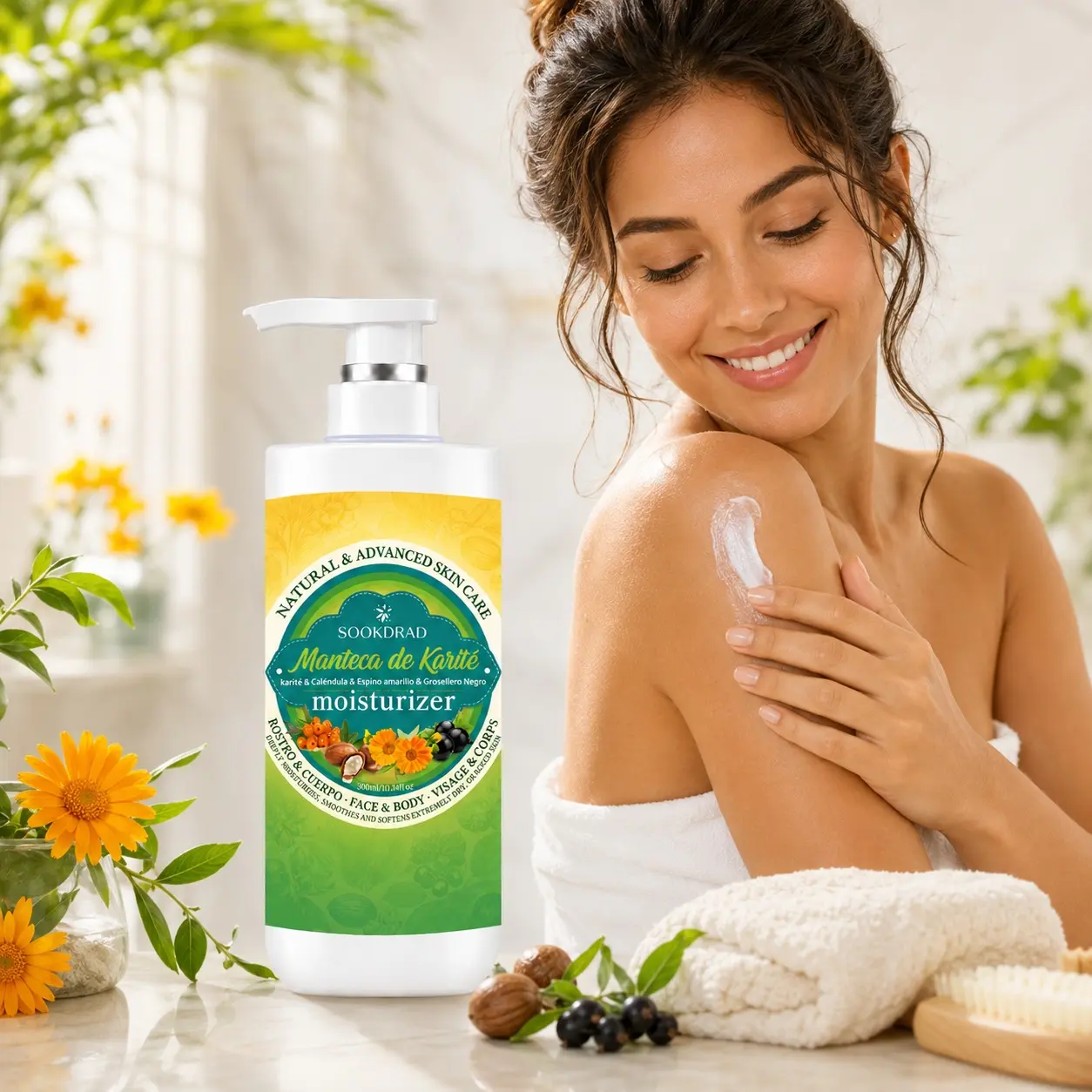 shea butter moisturizer, shea butter, calendula, sea buckthorn, black currant, deeply moisturizing, smoothing, softening, face and body, extremely dry skin, cracked skin, 300ml/10.14fl oz