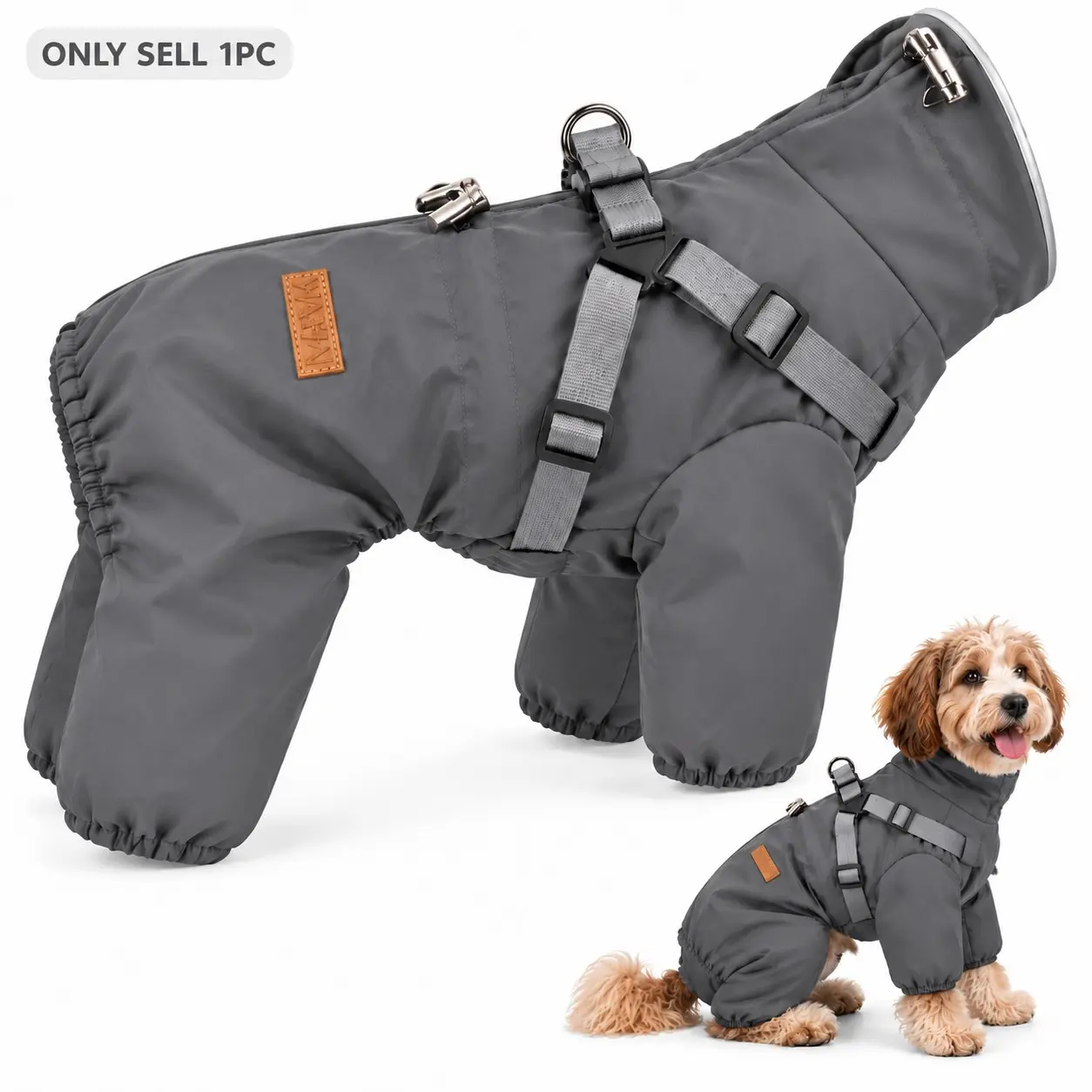 Waterproof Dog Raincoat with Integrated Chest Strap, Reflective Full-Body Dog Jacket, Adjustable Four-Legged Coat for Medium and Large Dogs, Outdoor Walking Gear, Waterproof Puppy Poncho