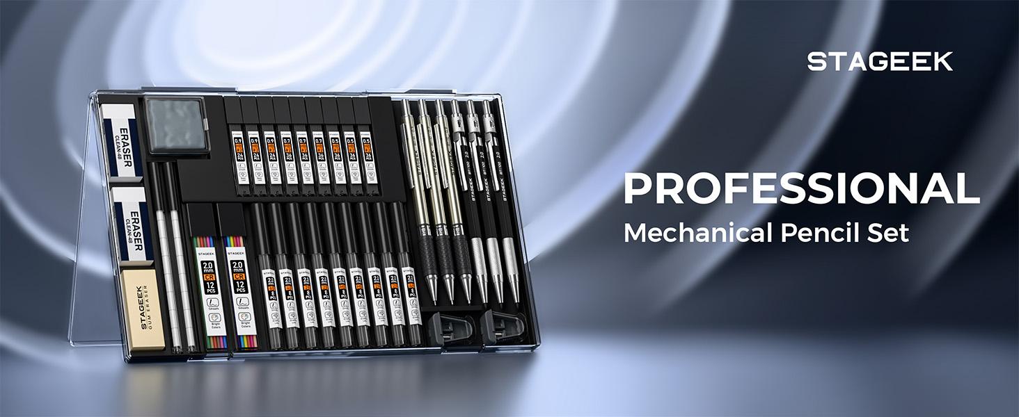 STAGEEK 34Pack Art Mechanical Pencil Set, Drafting Pencil 0.5, 0.7, 0.9MM & 3PCS 2.0MM Mechanical Drawing Pencils with 384PCS Leads (6B 4B 2B HB 2H 4H Color) for Artist Sketching Drawing,Back to SchoolEssentials,Gifts, SchoolSupplies 2025