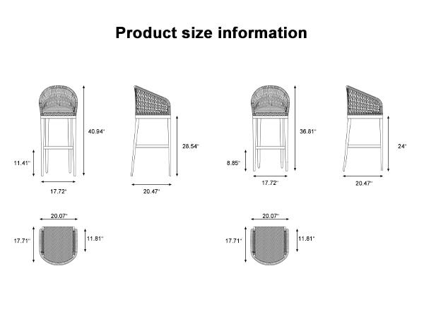 PURPLR LEAF Bar Stools Chair Set of 2, Rattan and Aluminum Frame with Comfortable Cushion PURPLR LEAF Bar Stools Chair Set of 2, Rattan and Aluminum Frame with Comfortable Cushion