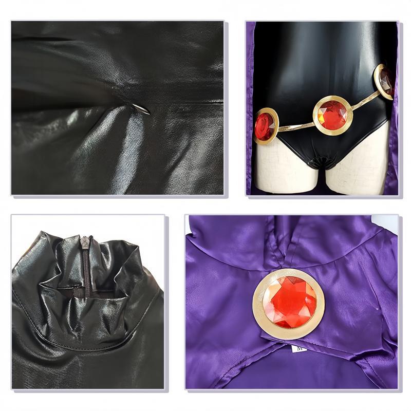 Women's Teen Titans Raven Cartoon Character Cosplay Jumpsuit with Purple Cloak & Belt, Halloween Easter Garment for Girls (Toys & Hobbies DIY Specialty Supply)