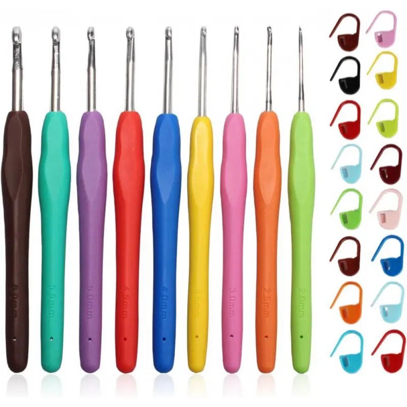 23 PCS Crochet Hooks,Ergonomic Handle Crochet Hooks Set for Arthritic Hands, Comfortable Smooth Crochet Needles Extra Long  Knitting Needles with Stitch Markers, Rubber