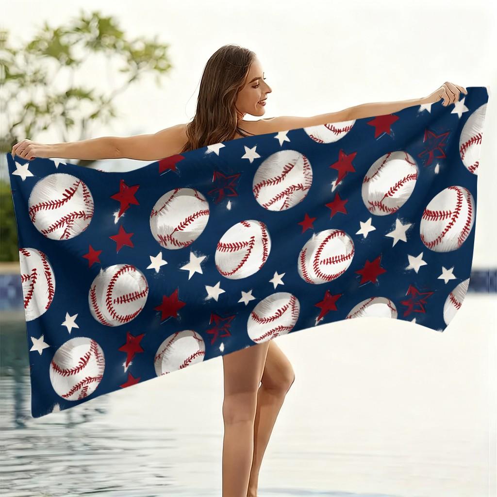 Baseball Pattern Beach Towel, Digital Print Microfiber Super Absorbent Quick Drying Towel, Reusable for Beach, Travel, Swimming