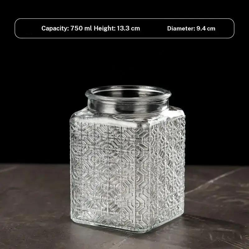 Vintage Begonia Pattern Kitchen Storage Jar, Embossed Glass Sealed Jar, Household Snack and Spice Storage, Wholesale Available