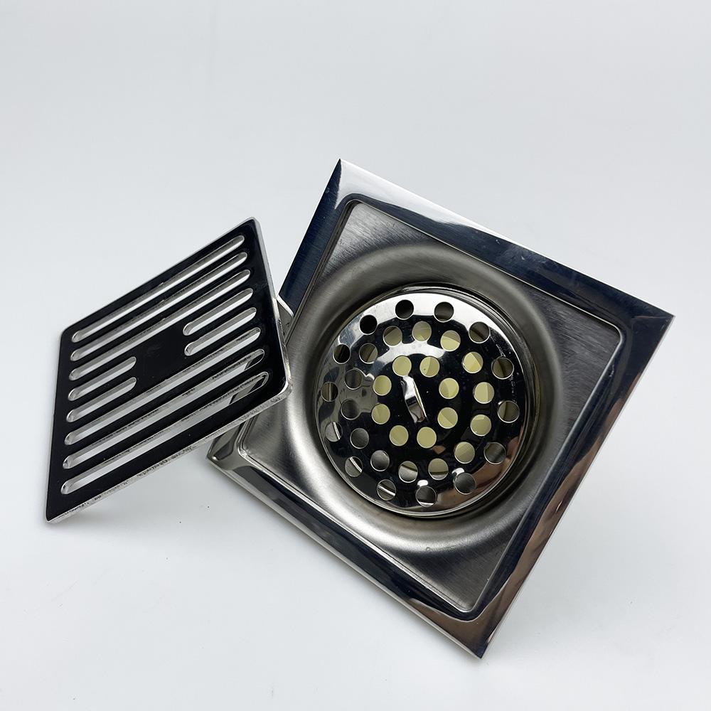 Stainless Steel Anti-Odor Drain Cover, Square Grate Bathroom Kitchen Sink Strainer, Long-Lasting Rust-Free, Dual Layered Design