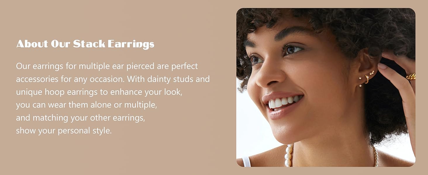 3 Pairs Sterling Silver Stud Hoop Earrings Set for Women 14K Gold Plated Earrings Stacks Dainty Small Stud Hoop Earrings Sets for Multiple Piercings