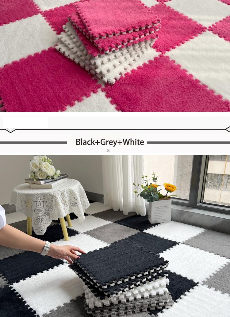 24-Piece Long Pile Patchwork Rug Set, Washable Floor Mat, Interlocking Mats for Bedroom & Living Room, Home Use, 6mm Eva Foam Base, Carpet Mats