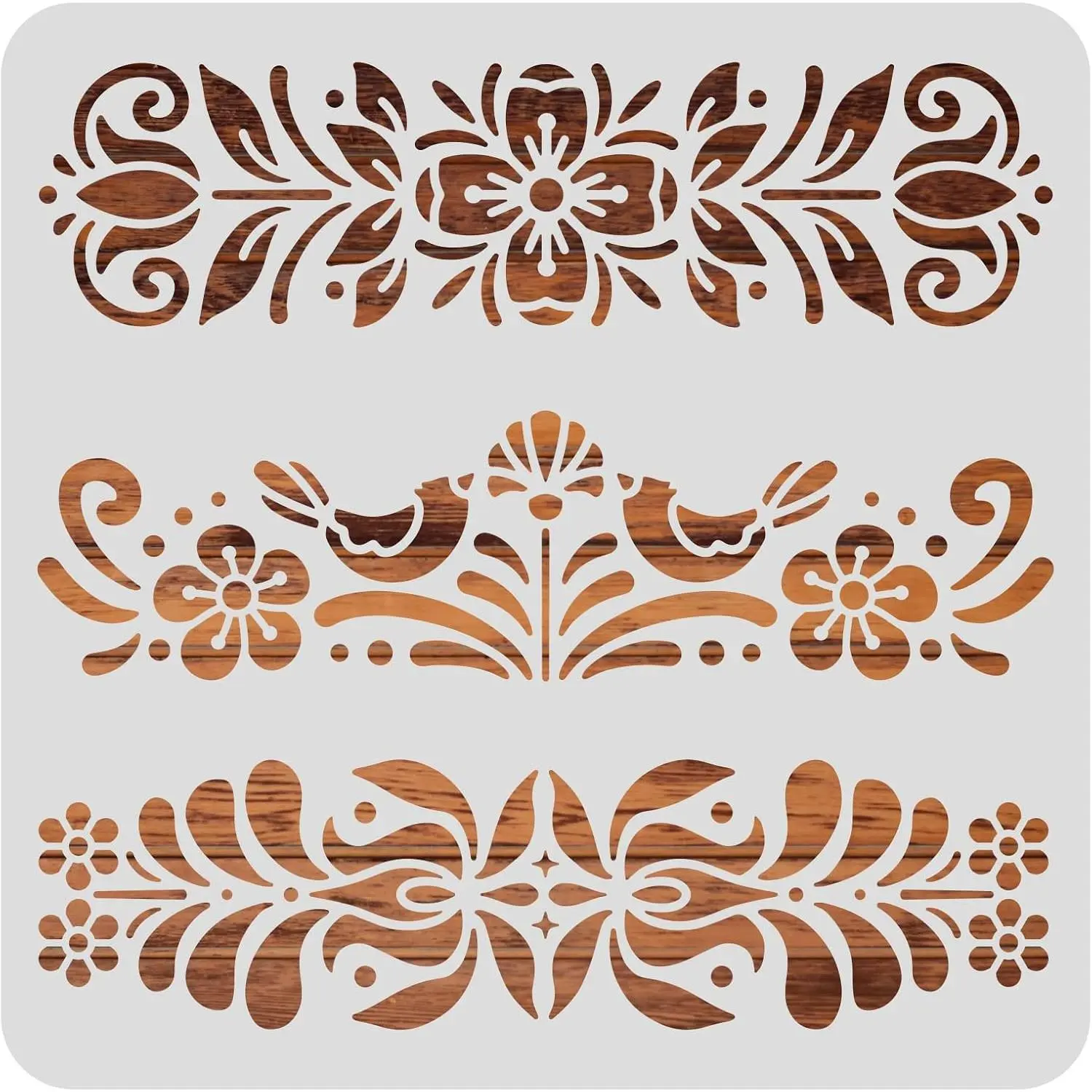 Plastic Folk Decorative Painting Stencil Templates, 12x12inch Floral  Scandinavian Style  Drawing Stencils for DIY Art Craft Wall Canvas Furniture