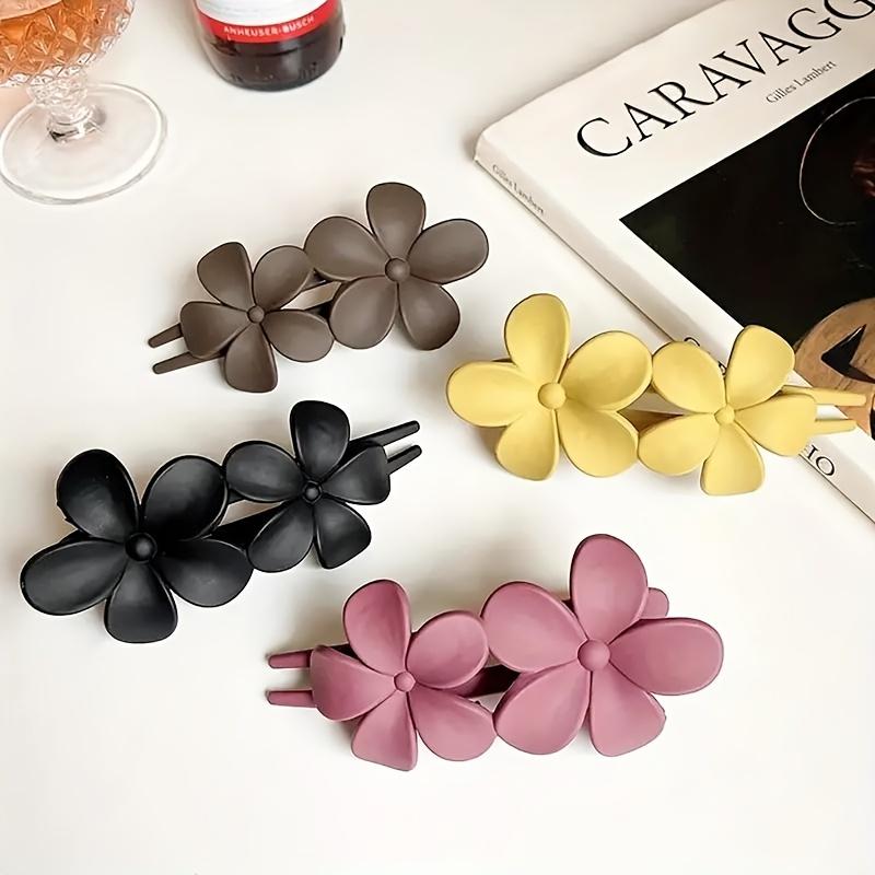 4pcs French-Style/Bohemian Flower hair clips - Non-Slip Matte Hairpins with Black Blooms, Elegant Bun Accessories for Women &,, Wedding, Party Hairstyles (French nomenclature)