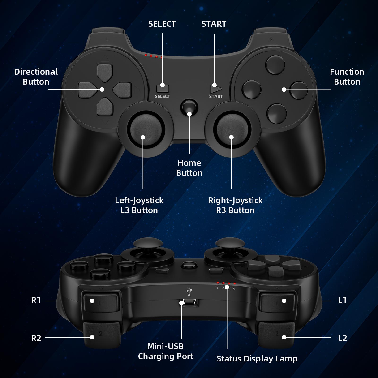 Wireless Controller For PS3/PC/Laptop, Wired for PS2, Gaming Accessories, With Double Vibration, Six Axis Gyroscope, Gamepad, P3 Black