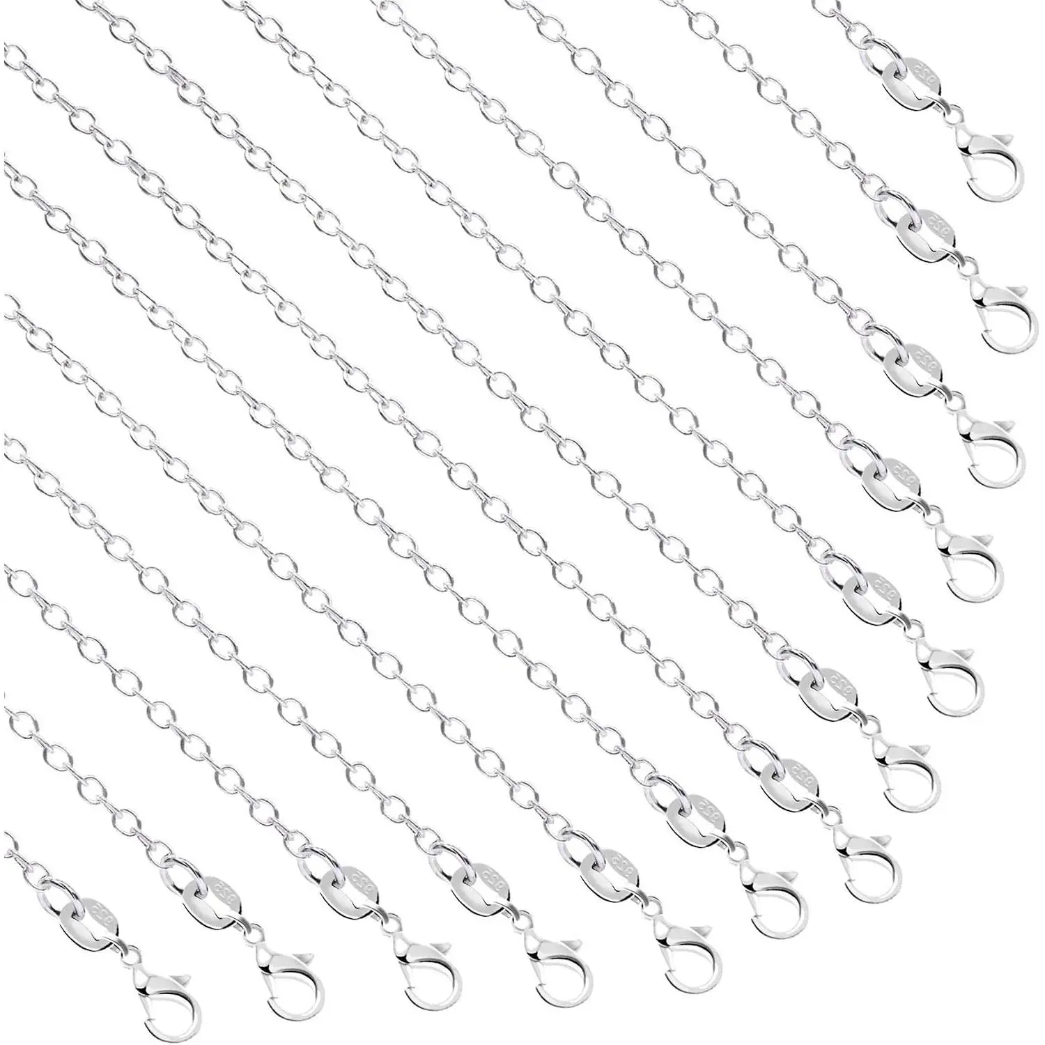 50 Pack Bulk Silver Plated Necklace Chains, 1.2mm 18 Inches Silver Chain Necklaces for DIY Jewelry Making Supplies