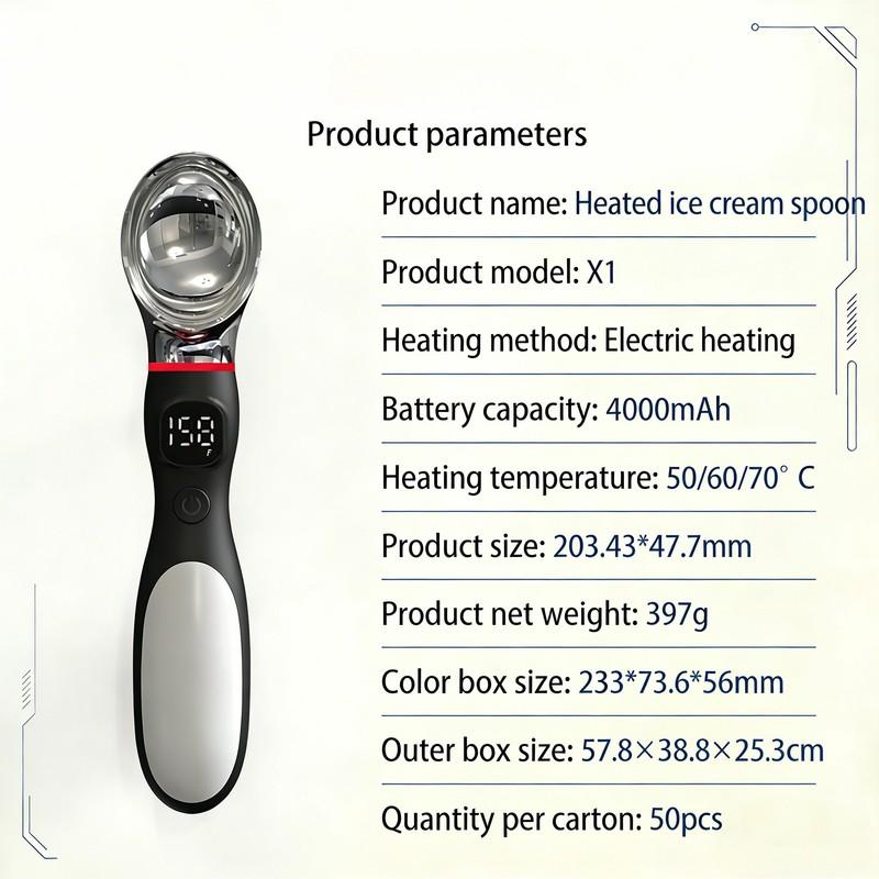Rechargeable Electric Ice Cream Scoop, 2 Ounces Stainless Steel, LED Display, Ambient Light, Durable Hard Ice Cream Scoop