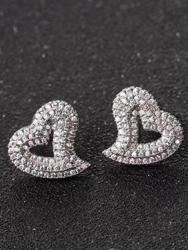 1 pair Silver - Tone Copper Twisted Heart Shaped Earrings: Pave - Set CZ, Cubic Zirconia, Chic Asymmetric Design for Daily Glam & Date Nights
