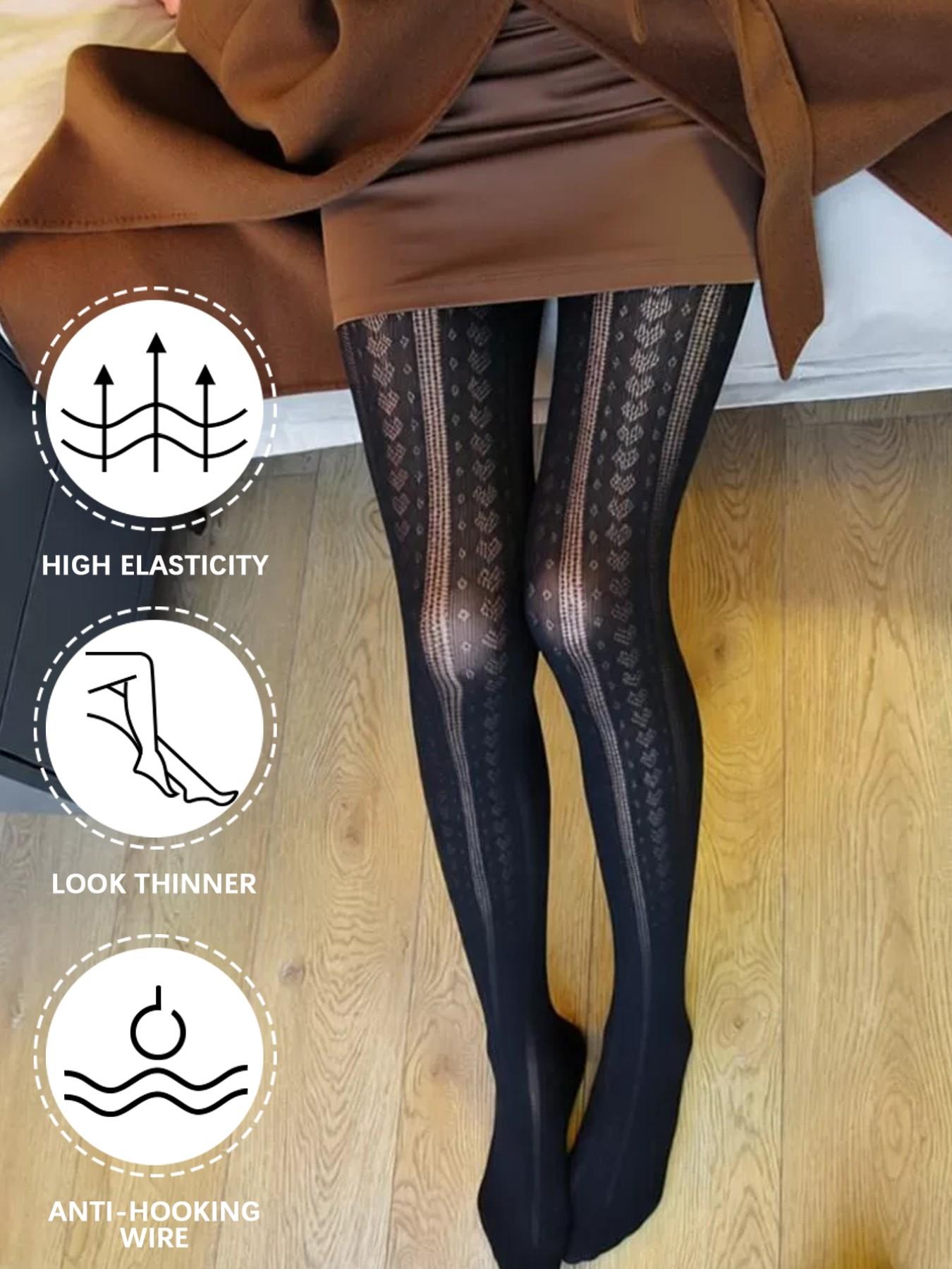 Women's Hollow Out Mesh Stockings, Sexy Vintage Underwear Socks, Fitted Boho Style, Plant Pattern, Made in China