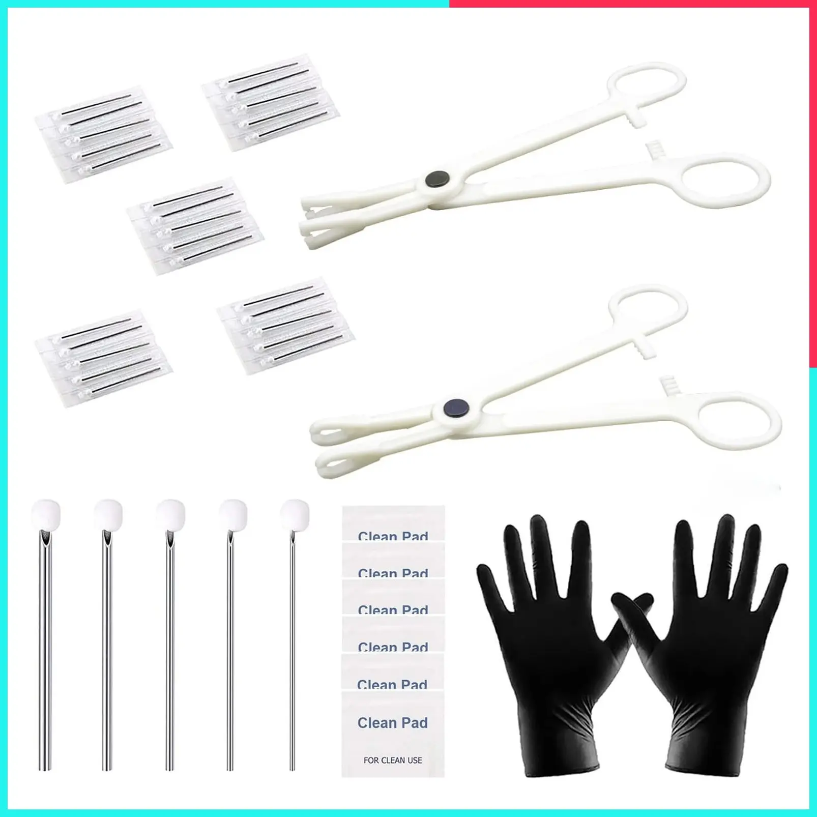35PCS Professional Ear Nose Piercing Kit with 25 Mixed 12G-20G Needles, 2 Clamps, 6 Clean Tools, 2 Gloves