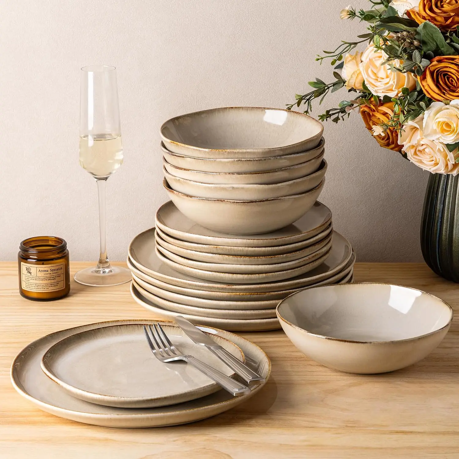 Stoneware Dinnerware Sets for 4,12  Rustic Plates and Bowls Set
