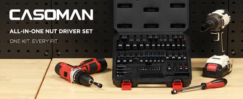 CASOMAN 55-Piece Magnetic Nut Driver Set for Impact Drill Deep & Shallow Metric & SAE Includes Screwdriver Bits Bit Extension Bar Socket Adapters & Wing Nut Driver Tool Box #TikTokShopBlackFriday