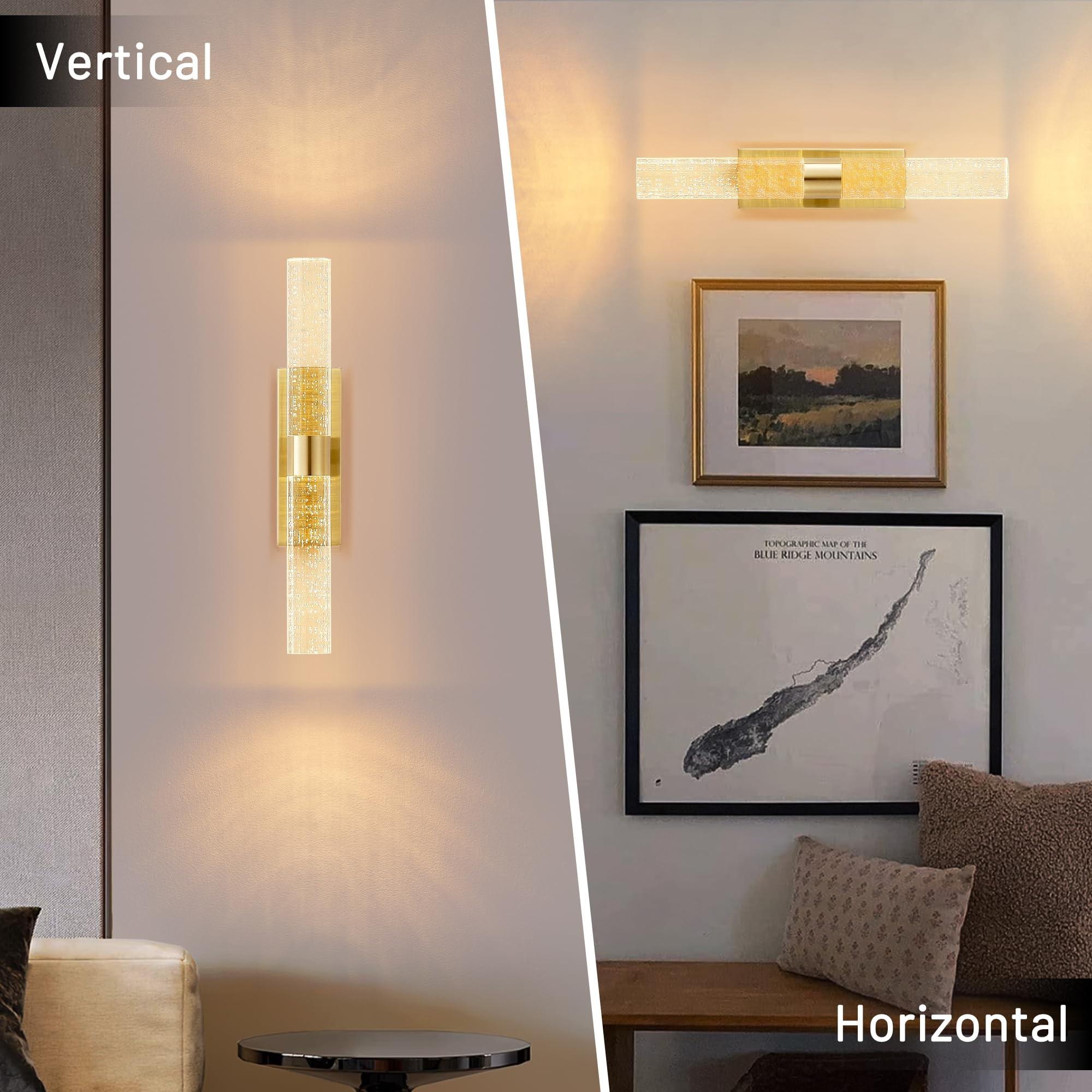 2-Pack LED Wall Lights, -Gold Modern Crystal Wall Sconces, Rechargeable with Remote, Adjustable Brightness, for Living Room, Hotel Corridor