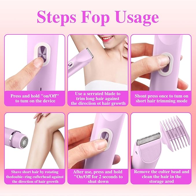 Electric Bikini Trimmer, 2-in-1 Body and Facial Hair Removal Dual-Head Electric Shaver, Waterproof USB Rechargeable Cordless Hair Trimmer for Women, Portable Hair Trimmer, Multifunctional Festival Gift Electric Bikini Trimmer, 2-in-1 Body and Facial Hair Removal Dual-Head Electric Shaver, Waterproof USB Rechargeable Cordless Hair Trimmer for Women, Portable Hair Trimmer, Multifunctional Festival Gift