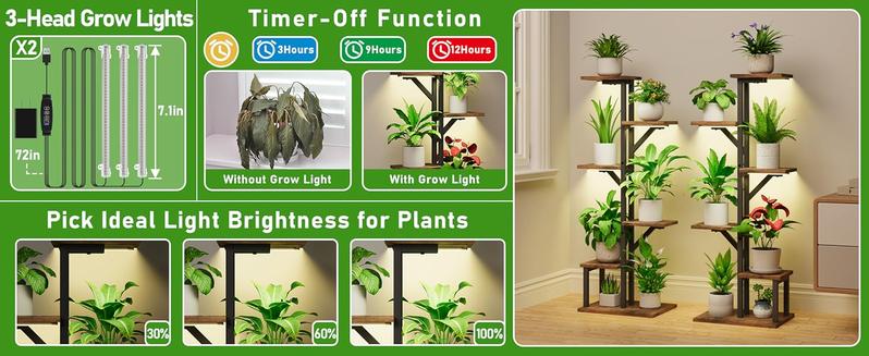 2 Pack Plant Stand with Grow Lights , 5 Tiered Corner Shelves, 45" Rack Display for Pots Multiple, Flower Holder for Living Room Patio Balcony Décor