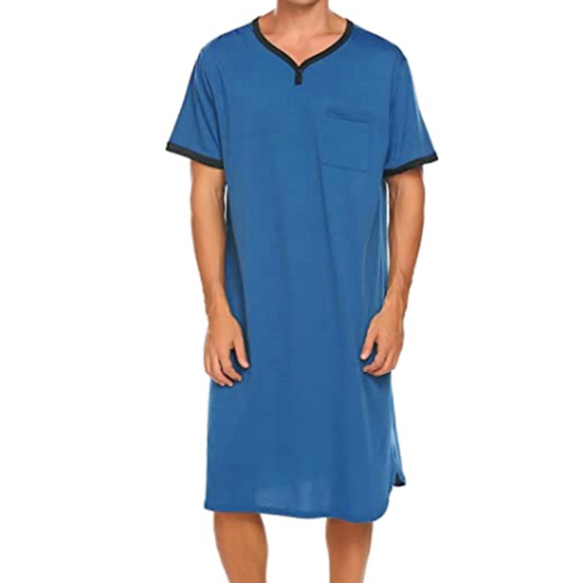 Men's Raw Street Wear Short-Sleeve Loungewear Robe - Menswear Nightwear, Thin Lengthened, Relaxed Fit, Skin-Friendly Stretchy, Loose Homewear Bathrobe, Vintage Nightgown, Sizes M-3XL