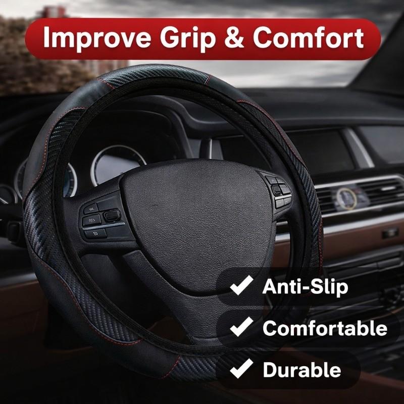 2026 New Patchwork Leather Steering Wheel Cover, Multiple Colors Available, Anti-Slip Breathable All-Season Universal Fit, Car Accessories Interior