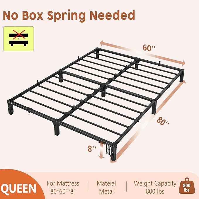 Bed Frame 6/8/10 Inch – Metal Platform with Easy Assembly, Steel Slat Support, No Box Spring Needed, Minimalist Style for Guest Room, Dorm or Apartment, 800 lbs Capacity Bed Frame 6/8/10 Inch – Metal Platform with Easy Assembly, Steel Slat Support, No Box Spring Needed, Minimalist Style for Guest Room, Dorm or Apartment, 800 lbs Capacity