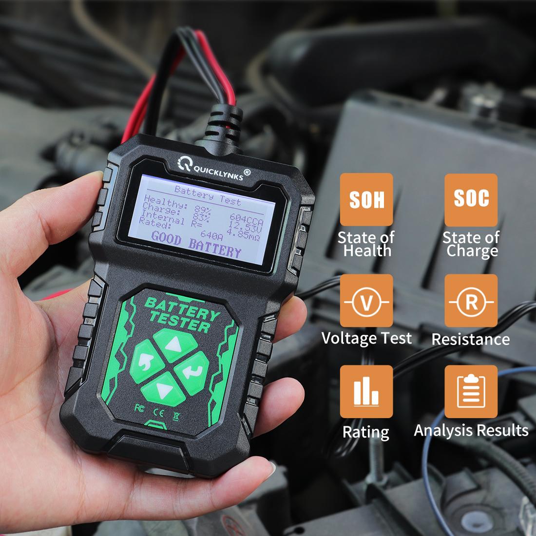 QUICKLYNKS-BA107 12V Lead Acid Battery Tester for Cars and Motorcycles, Charging System Test Tool 100 to 2000 CCA Diagnostic Measuring Instrument QUICKLYNKS-BA107 12V Lead Acid Battery Tester for Cars and Motorcycles, Charging System Test Tool 100 to 2000 CCA Diagnostic Measuring Instrument