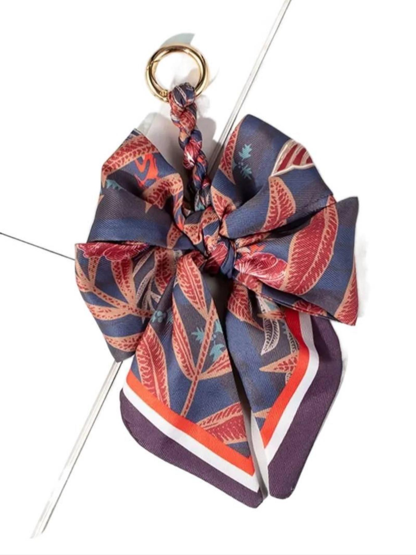 Elegant Bow Bag Charm-Floral Scarf Keychain wit..