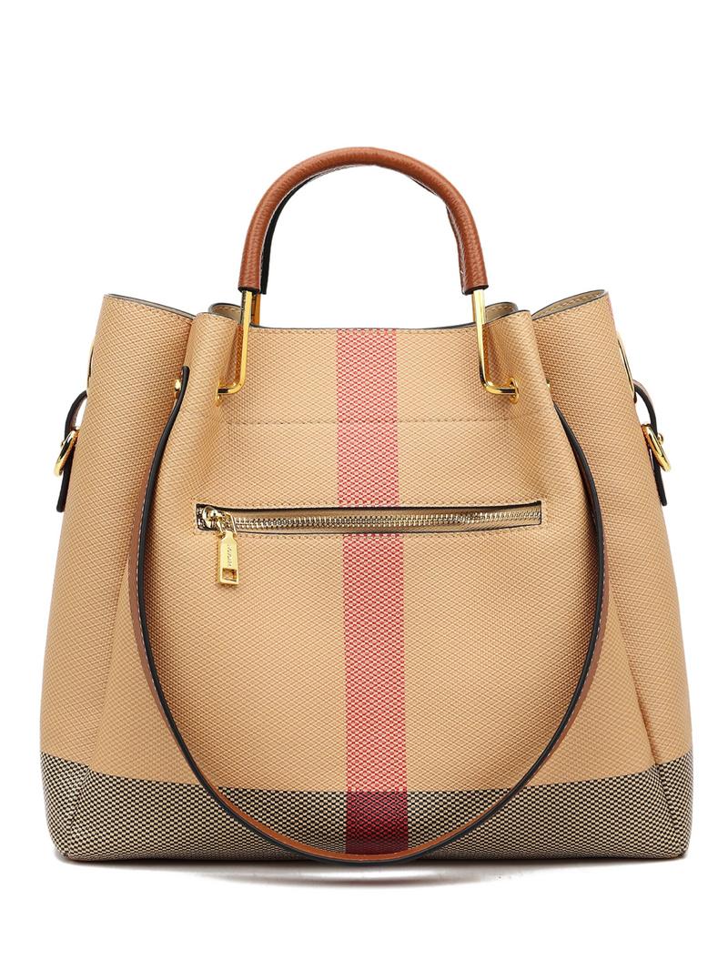 Elegant Zippered Handbag for Women, Fashionable Crossbody Bag, Casual Plaid Work Backpack, Stylish Daily Use Accessory