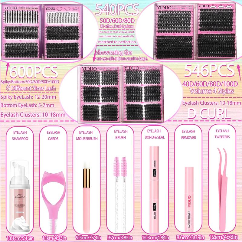 16 Styles Lash Clusters Kit, Diy Eyelash Extensions, Volume Individual Lashes, Mega/ultra/Dramatic/Volume/Spikes/Bottom Lashes WaterProof Lash for Beginners & Pros, Soft Comfortable Easy Apply Natural Look for Daily Makeup