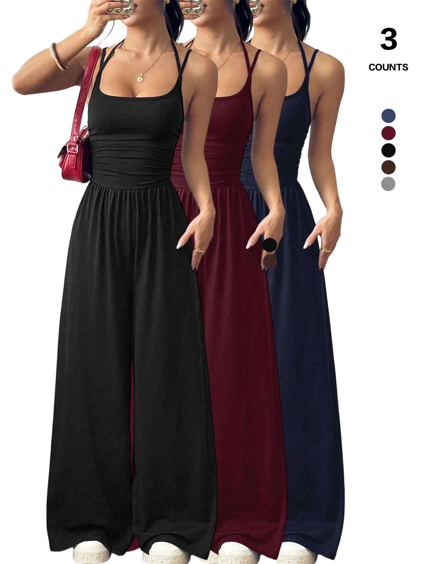 Women's Sleeveless Jumpsuit, Pleated Waist Wide-Leg Pants, One-Piece Sexy Backless Design, All Seasons Fitted Organic Textile