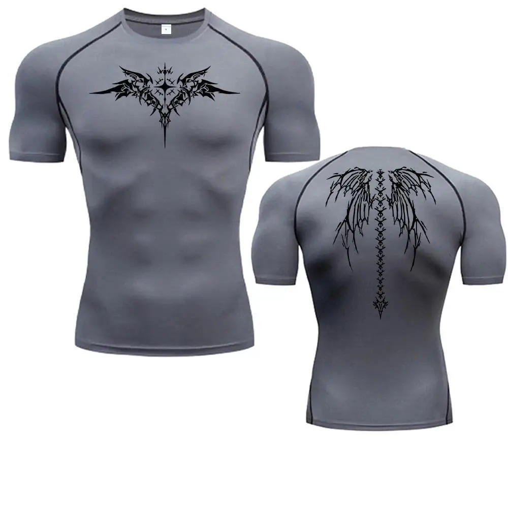 Anime Print Compression Shirt Mens Running T-Shirt Quick-Drying Fitness Sportswear Gym Sports Short Sleeve Breathable Tops