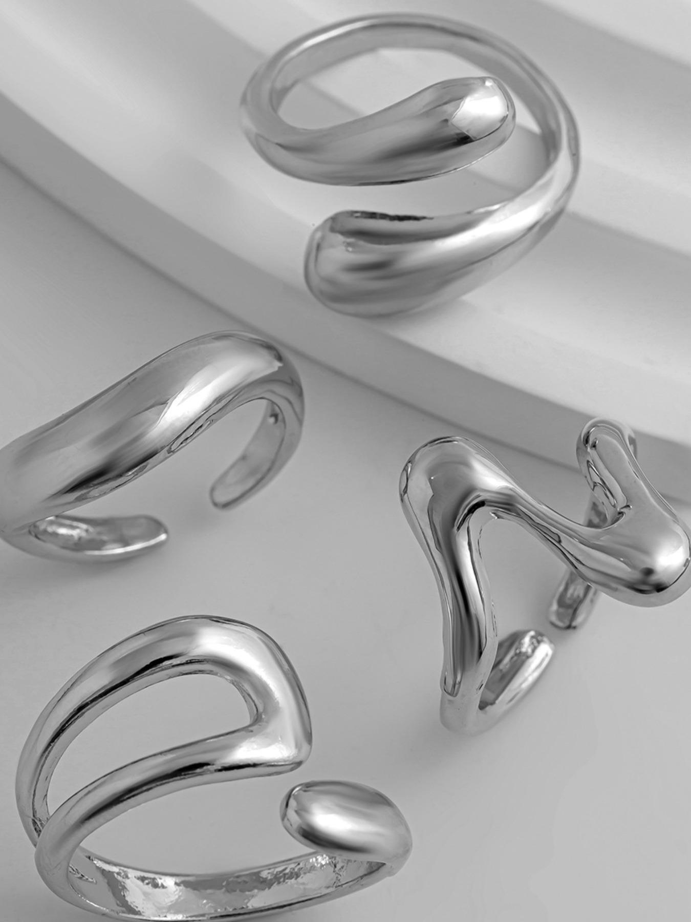 Women's Hip-Hop Style Geometric Joint Ring Set, Solid Zinc Alloy, Sexy Design, Four-Piece Jewelry Kit, All-Season Accessory