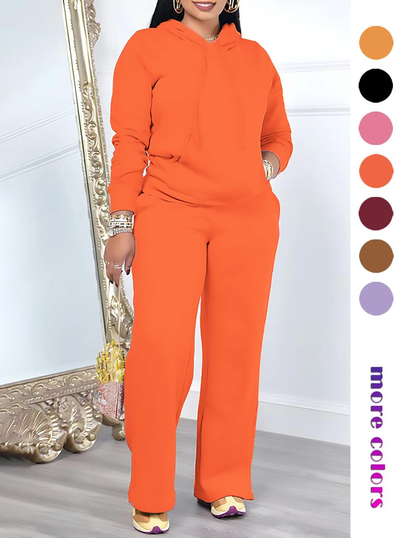 Two-Piece Set Women's Solid Drawstring Hoodie & High Waist Pants Set, Casual Long Sleeve Pocket Hooded Sweatshirt & Straight Leg Trousers for Spring & Fall, Ladies' Clothes for Daily Wear Two-Piece Set Women's Solid Drawstring Hoodie & High Waist Pants Set, Casual Long Sleeve Pocket Hooded Sweatshirt & Straight Leg Trousers for Spring & Fall, Ladies' Clothes for Daily Wear