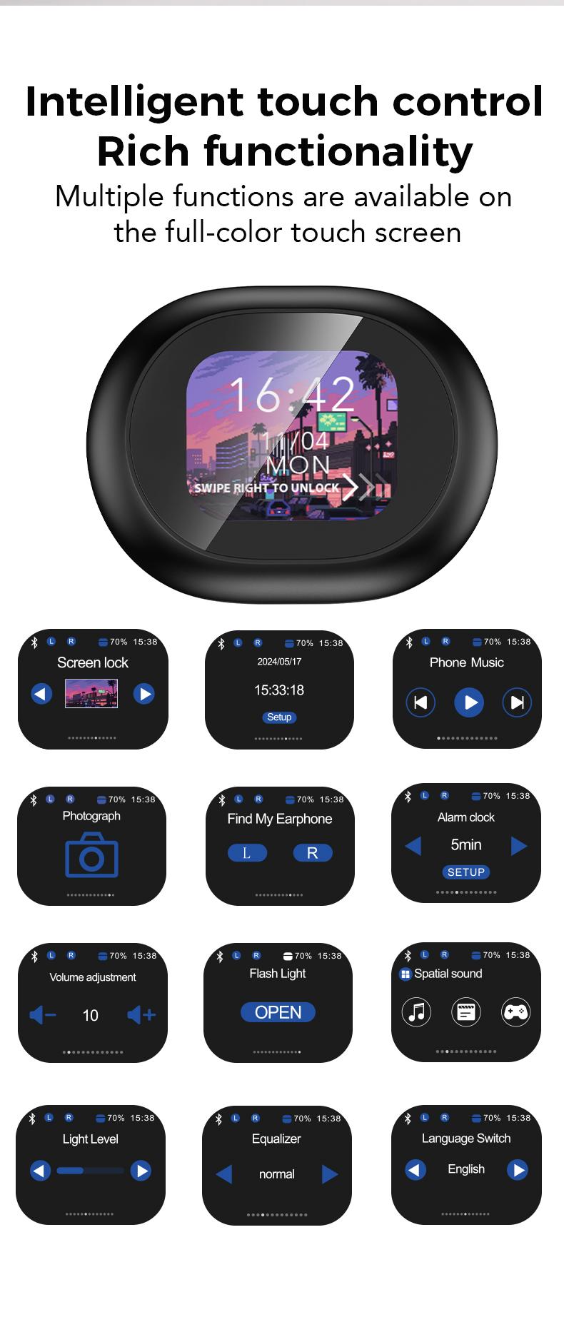 MINISO MS188 OWS Open Ear Headphones, True Wireless Bluetooth Earphones, Hifi Sound Headsets with Mic Full Color Screen Display Charging Case(For lanasfinalproject)