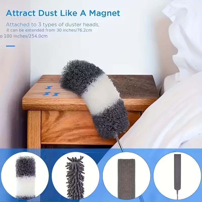 5pcs Retractable Microfiber Dusting Brush Set, Extendable microfiber duster, Home cleaning tool, Household cleaning tool, Reusable, Bendable Handle, 30-110inch, with Extension Pole, for Cleaning High Ceiling Fans, Furniture, Cars, Bathrooms, Kitchens