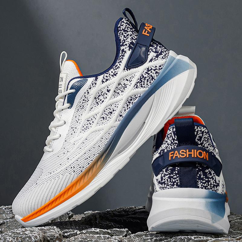 Men's Casual Running Shoes, Flyknit Mesh Upper, Breathable Low Top Sneakers, Comfortable Fit, Ideal for Daily Wear, All Seasons