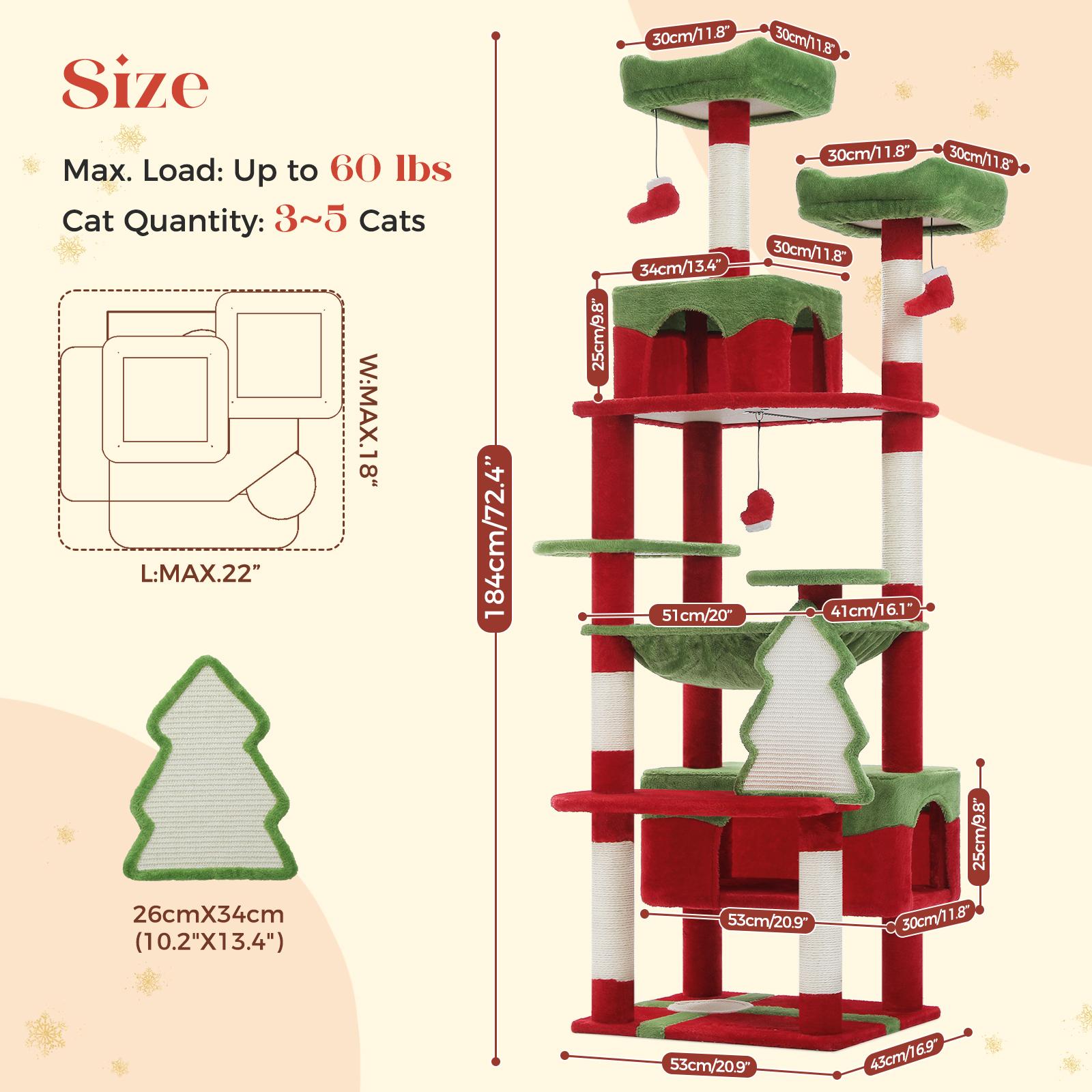 Large cat tree for large cats, litter box with sisal-covered scratching post and scratching pad, 2 padded perches, double litter box and cat basket for indoor cats
